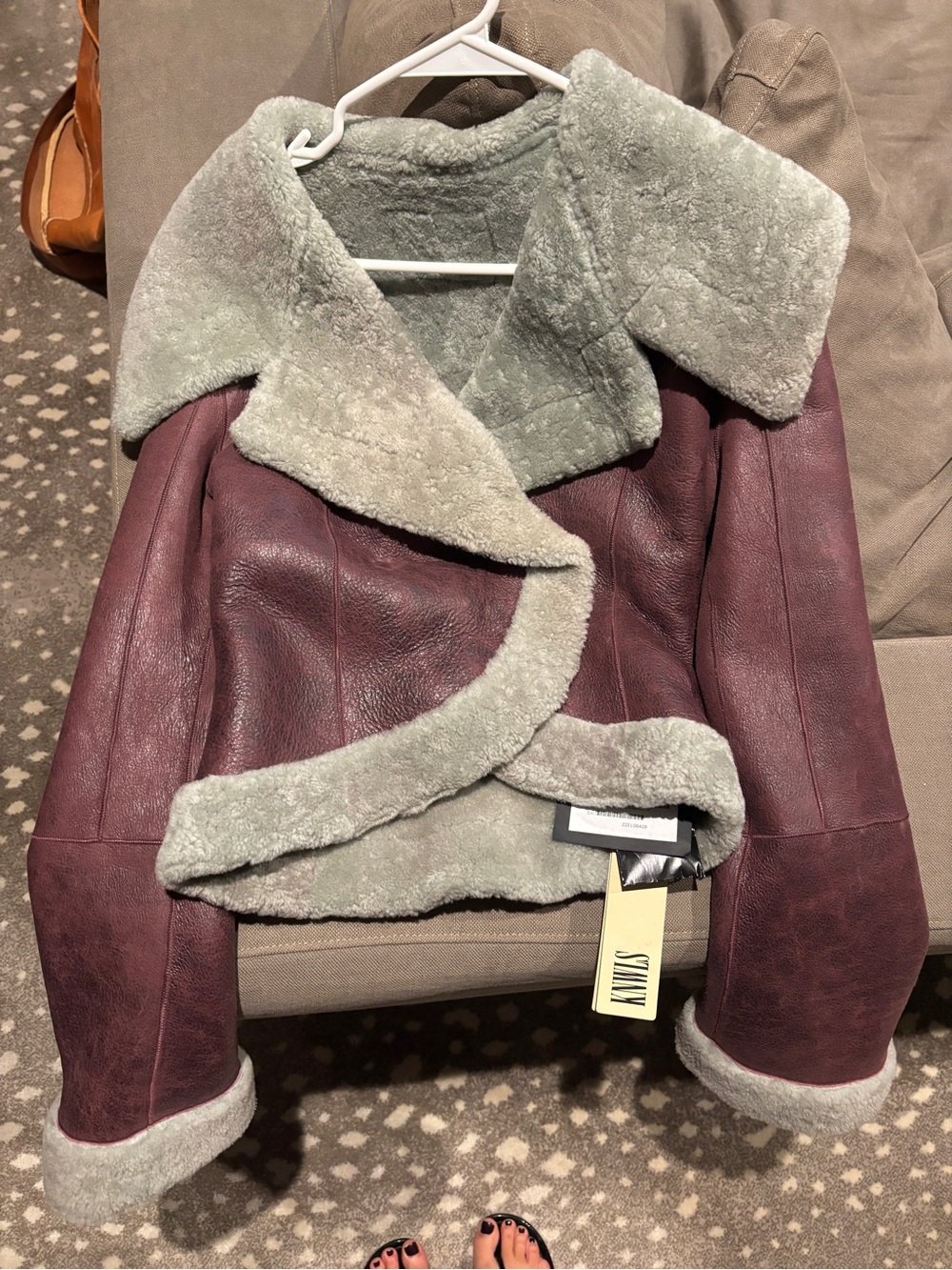 KNWLS FW22 Shearling Burgundy Antique Green Dyed Leather Jacket